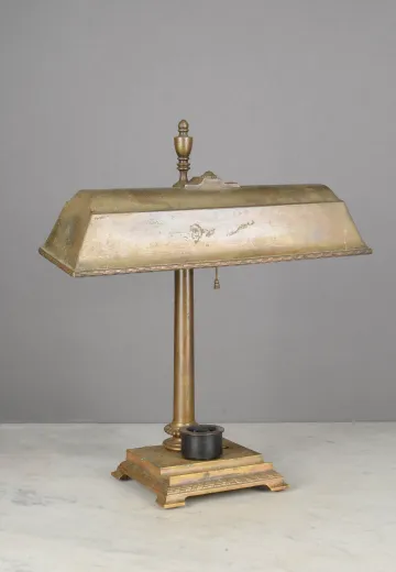 Antique Brass Distressed Metal Shaded Desk Lamp
