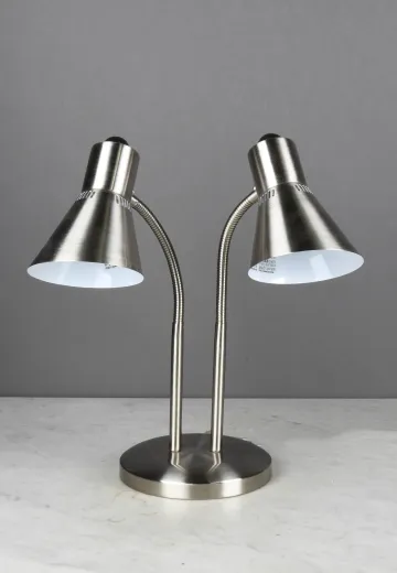 Nickel Two Light Gooseneck Desk Lamp