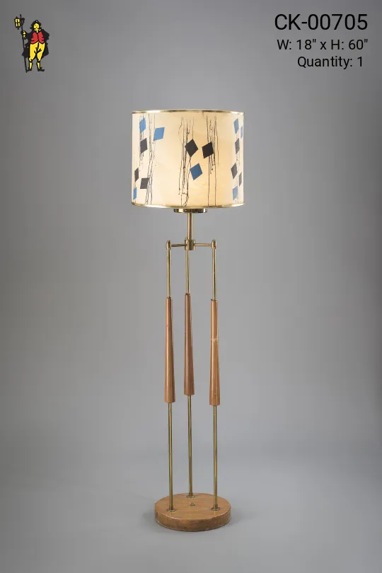 Mid Century Floor Lamp w/Abstract Drum Shade