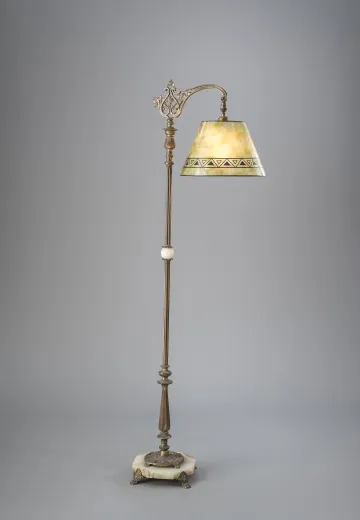 Brass & Jadalite Floor Lamp w/Natural Mica Lampshade