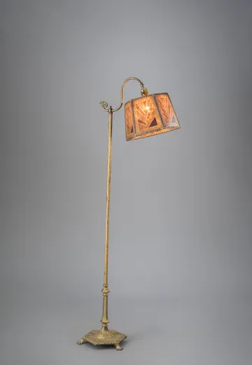 Bridge Floor Lamp w/Amber Mica Lampshade