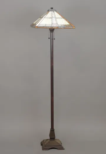 Footed Floor Lamp w/Square Art Glass Shade