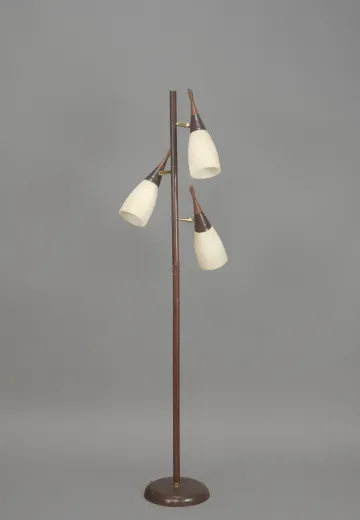 Mid-Century Bullet Reflector Floor Lamp w/Brown Base