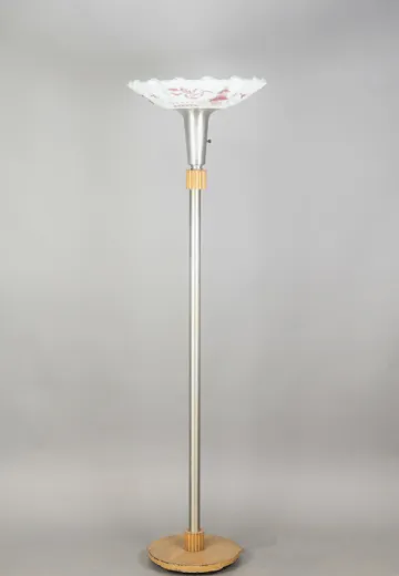 Nickel & Wood Finished Torchiere