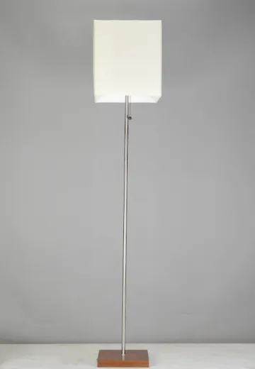 Modern Silver Floor Lamp w/Wooden Base