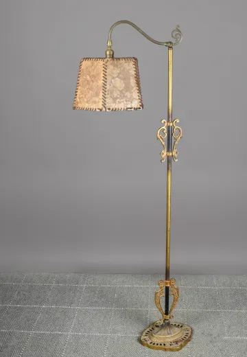 Brass Bridge Style Floor Lamp w/Mica Shade