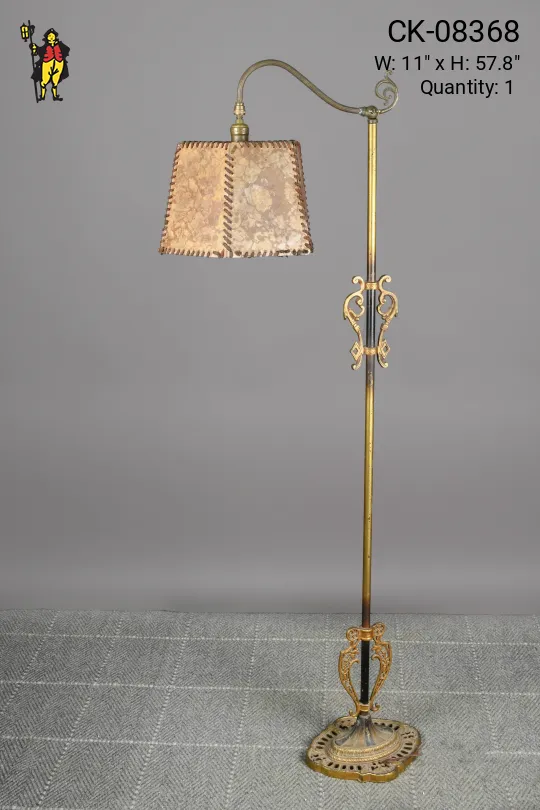 Brass Bridge Style Floor Lamp w/Mica Shade