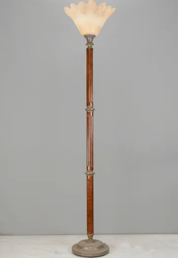 Wooden Torchiere w/Glass Shade