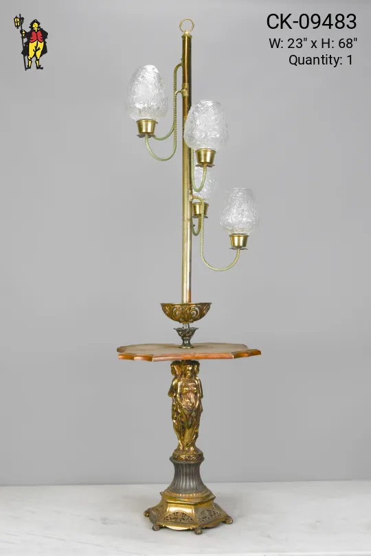Art Deco Four Light Brass & Wooden Floor Lamp