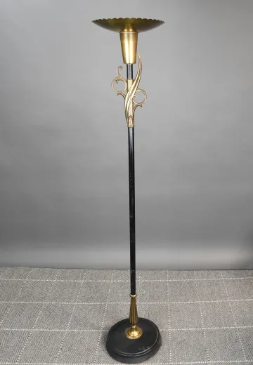Art Deco Black & Brass Torchiere
