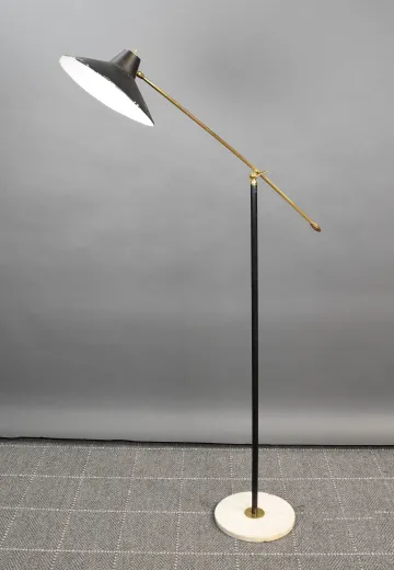 Black & Brass Mid Century Modern Adjustable Reading Floor Lamp