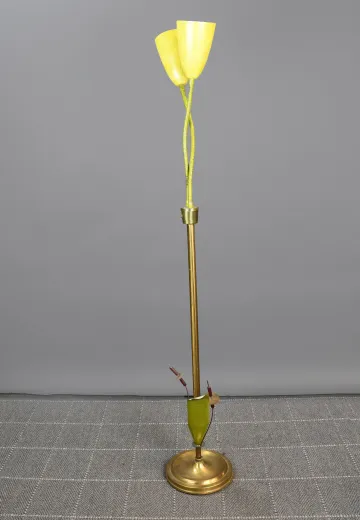Two Light Yellow & Brass Floor Lamp