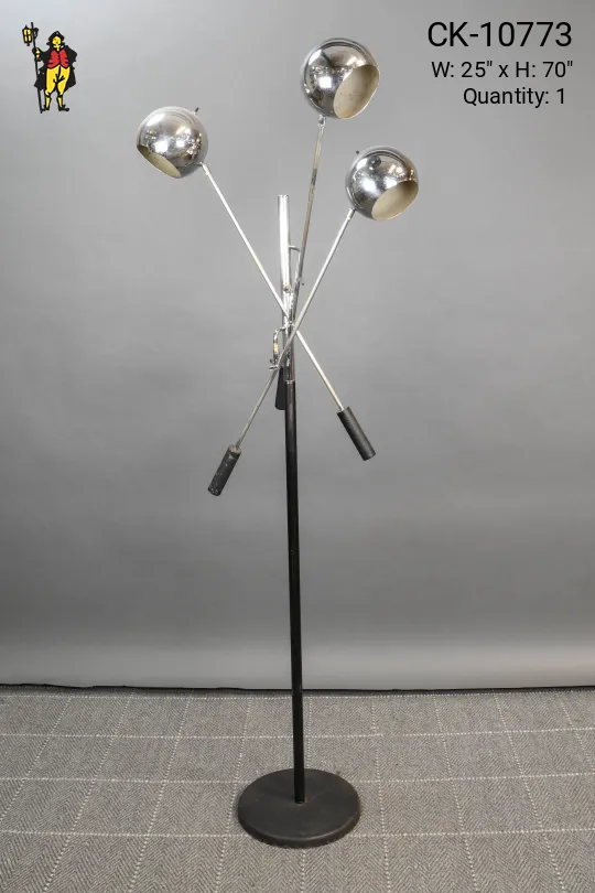 Mid Century Black & Nickel Three Light Floor Lamp