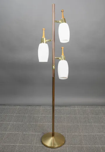 Glass & Brass Three Light Mid Century Floor Lamp