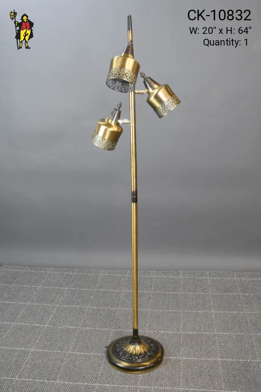Pierced Brass Three Light Brass Floor Lamp