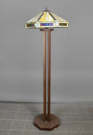Slag Glass Shaded Bronze Floor Lamp