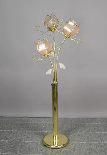 Pink Glass Floral Floor Lamp (Missing 2 Panels of Glass)