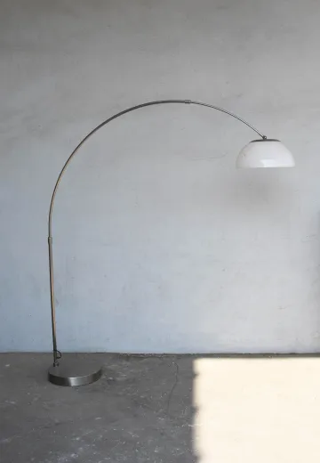 Nickel Arc Floor Lamp w/White Plastic Shade