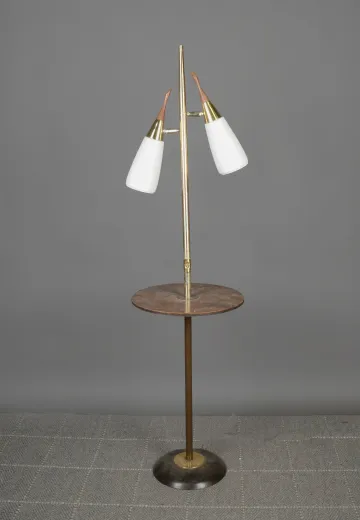 Two Directional Light Wooden Floor Lamp w/Round Table