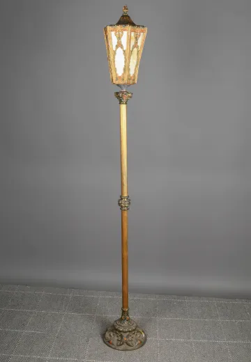 Antique Brass Standing Lantern w/Slag Glass