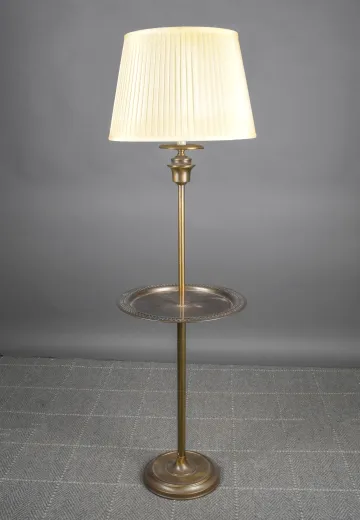 Antique Brass Pole Floor Lamp w/Brass Table
