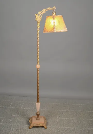 Mica Shaded Antique Brass Reading Floor Lamp