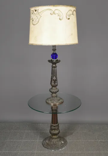 Bronze Art Deco Floor Lamp w/Clear Glass Table
