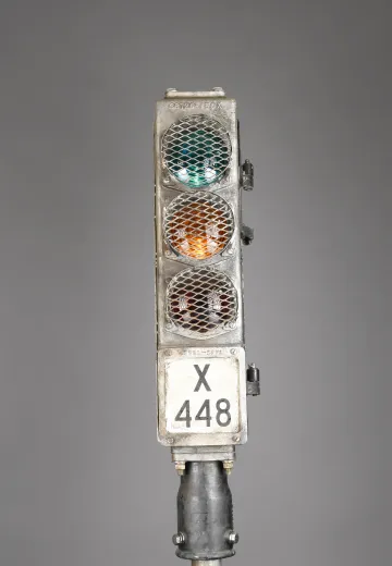 Metal Subway/Train Signal w/Caged Lights