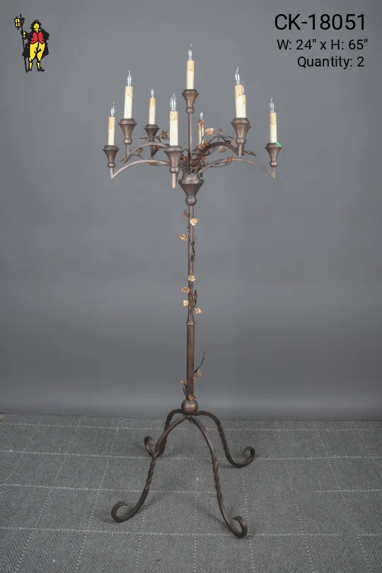 Bronze Ten Light Candelabra w/Metal Leaf Details