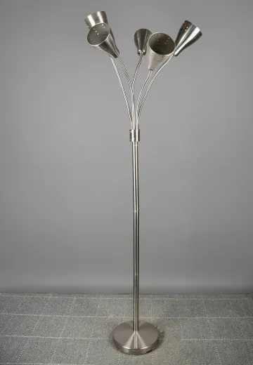 Nickel Five Light Gooseneck Floor Lamp w/Pierced Metal Reflectors
