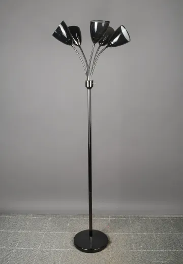 Nickel Five Light Gooseneck Floor Lamp w/Translucent Reflectors