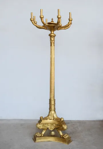 7' Brass Eight Light Federal Standing Candelabra
