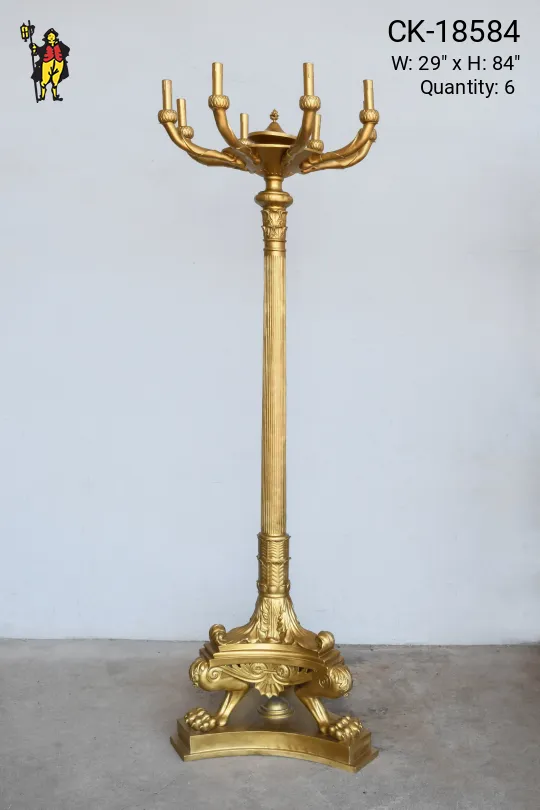 7' Brass Eight Light Federal Standing Candelabra