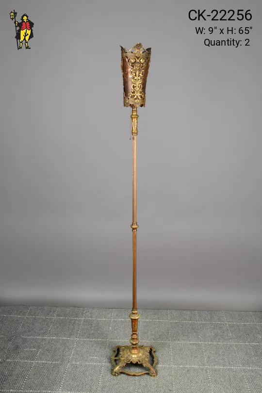 Gothic Antique Brass Mica Shaded Lantern Floor Lamp
