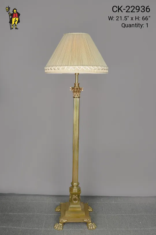 Polished Brass Footed Column Floor Lamp