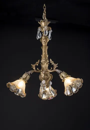 Deco Three Light Brass Chandelier