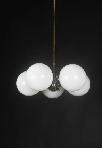 Five Glass Globe Mid Century Modern Hanging Fixture