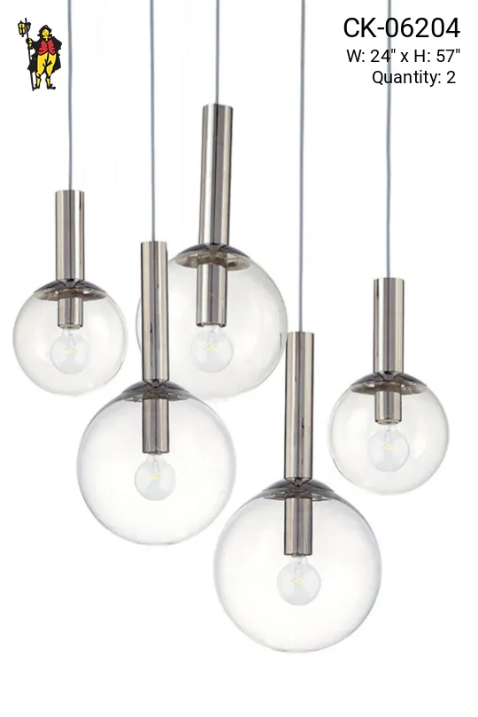 Five Hanging Glass Globe Cluster Pendant