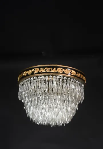 Victorian Black & Brass Crystal Hanging Fixture