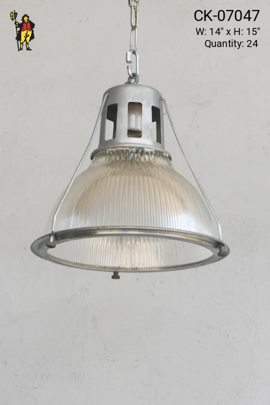 14" Industrial Hanging Halophane Glass Pendant