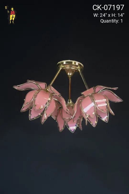 Pink Glass Floral Flush Mount Fixture