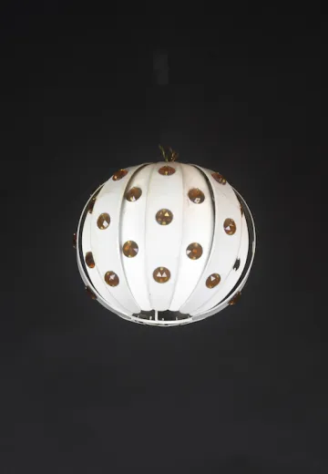 Painted White Lantern w/Marbles