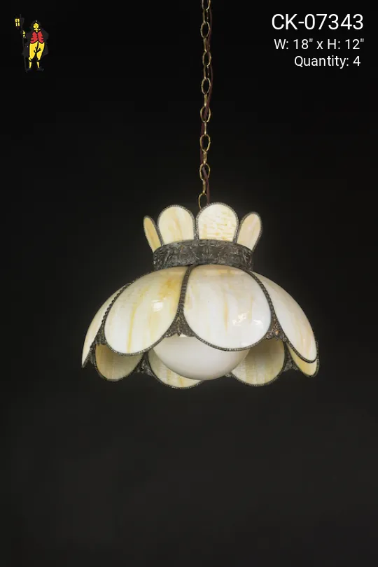 Hanging Art Glass Shade w/White Globe