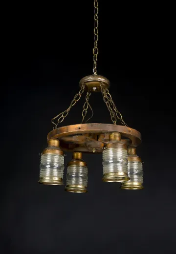 Wagon Wheel w/Glass Jelly Jar Hanging Fixture
