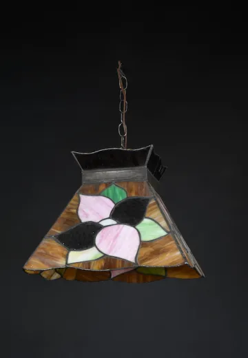 Hanging Art Glass Pendant w/Flower Design