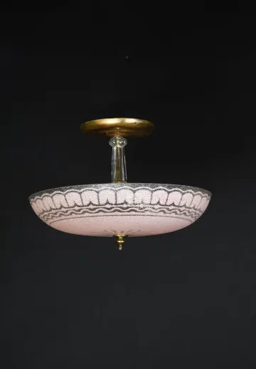 Mid-Century Pink Glass Flush Mount Hanging Fixture