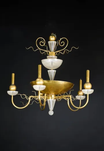 Five Light Post Modern Brass Chandelier