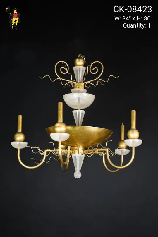 Five Light Post Modern Brass Chandelier