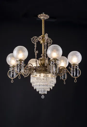 Brass & Crystal Victorian Gasolier