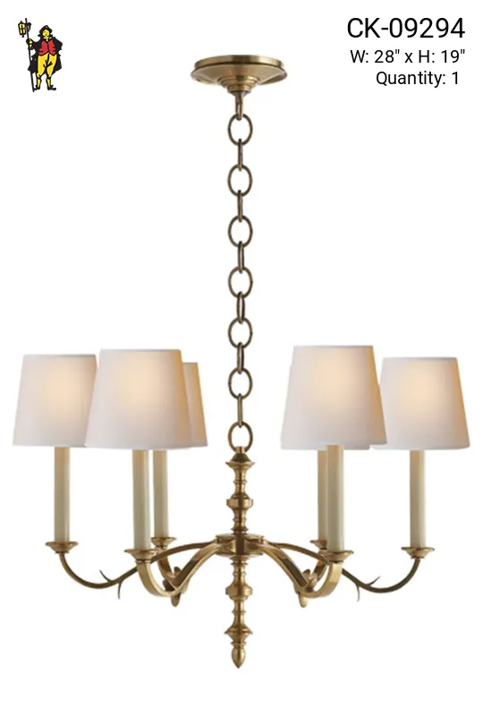 Six Candle Brass Chandelier